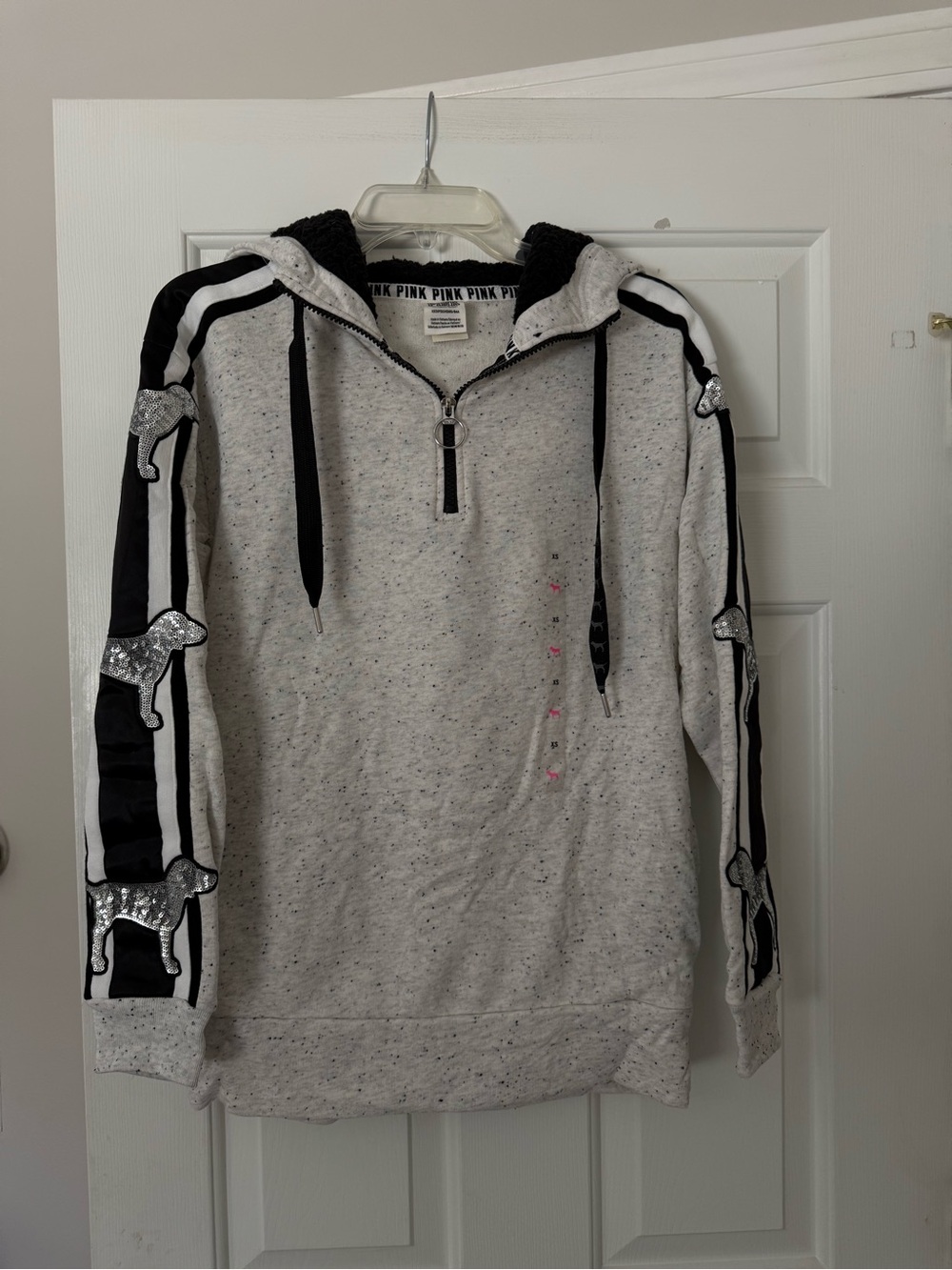 PINK Victoria's Secret Gray Bling Half-Zip Hoodie Sweatshirt